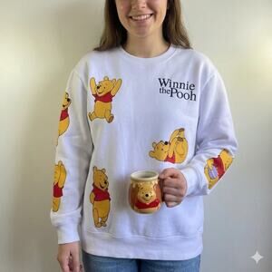 Disney Winnie the Pooh All Over Print Sweatshirt White Small Pooh & Co Crewneck